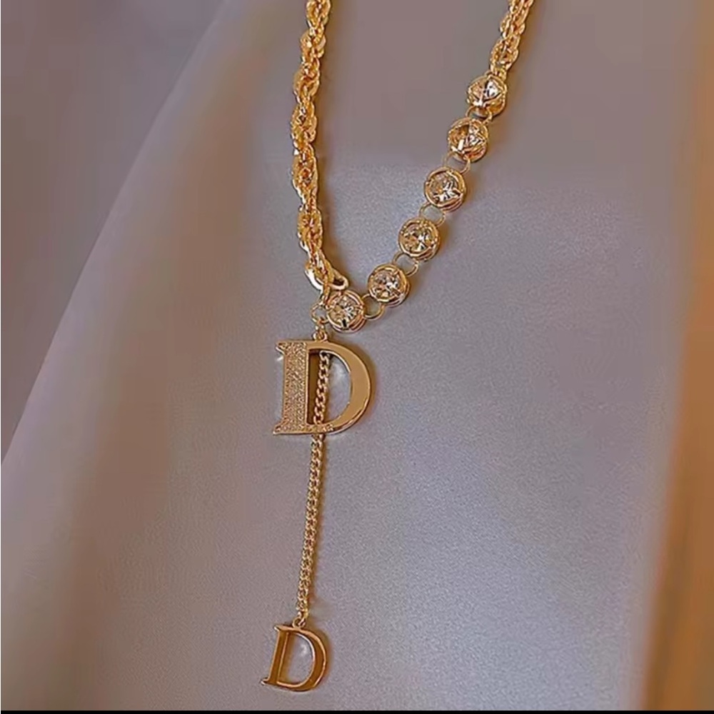 Anthropologie D Famous Gold Necklace with Crystal Accents